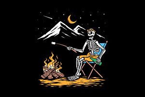 Relaxing With Campfire Illustration