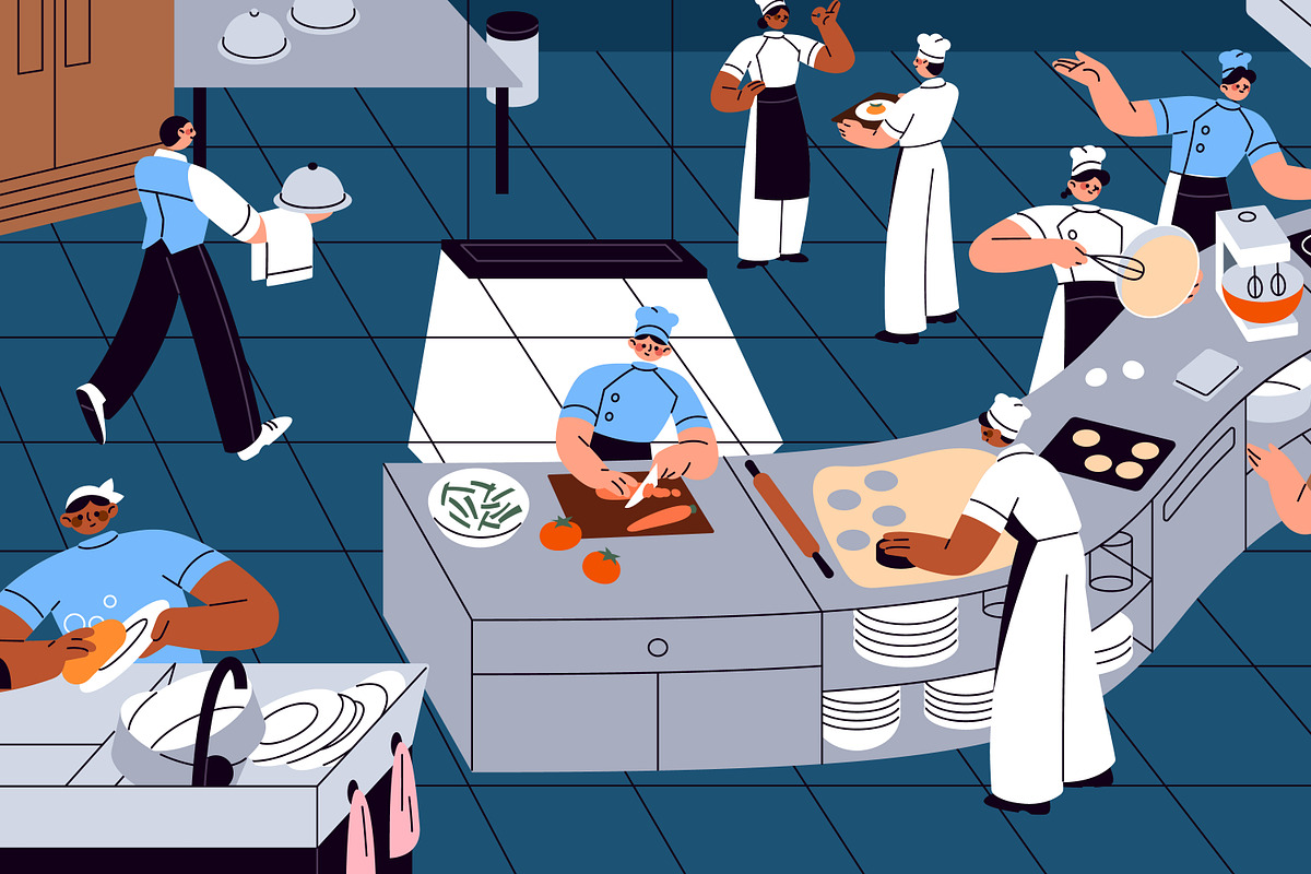 Chefs cooking food at kitchen, a Food Illustration by PaperTrident (Photo 2 of 3)
