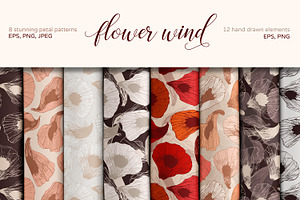 Flower wind. Set of floral patterns