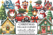 Watercolor Christmas Village Clipart, an Illustration by Libby Wishes (Thumbnail 1 of 9)