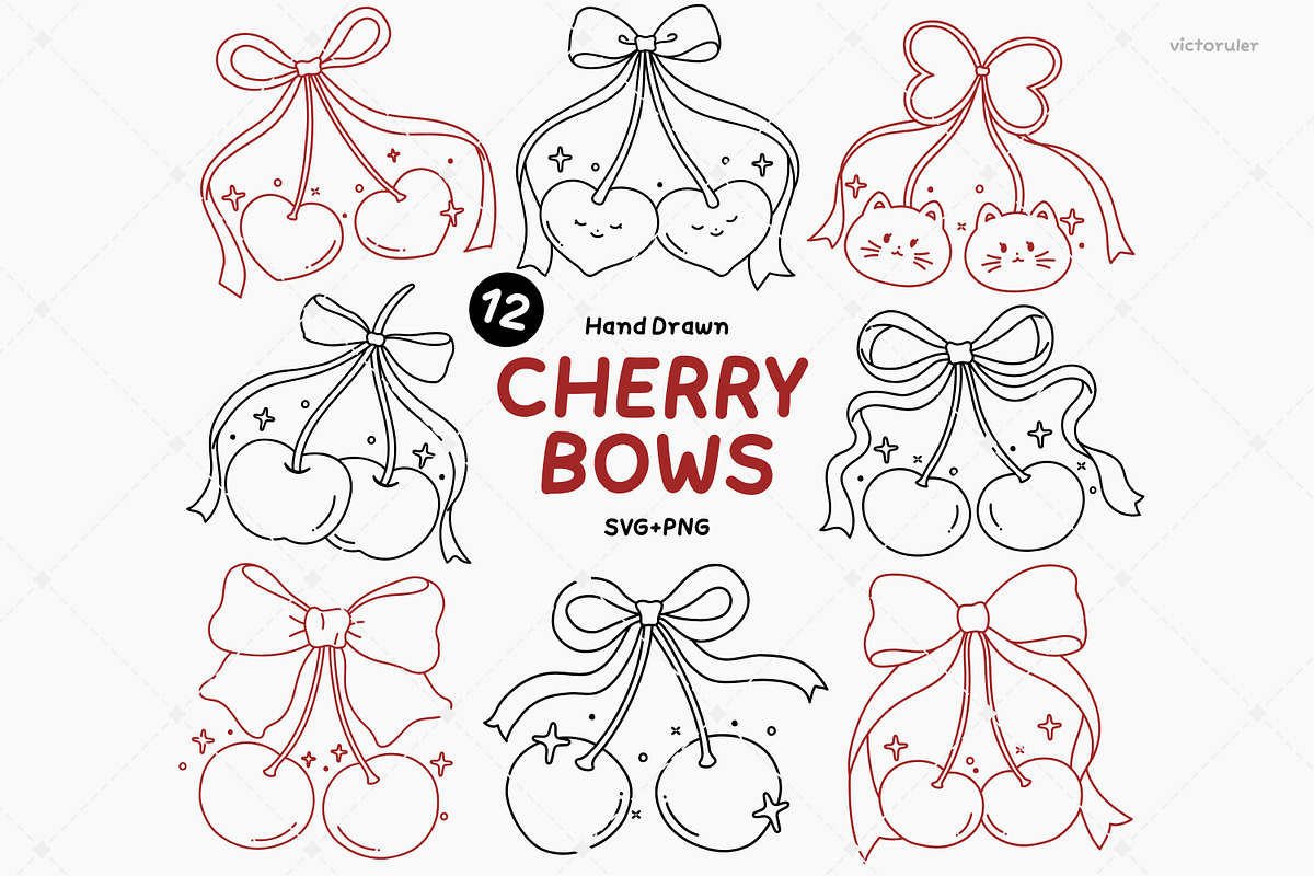 Hand Drawn Coquette Cherry Clipart, a Decorative Illustration by Victoruler (Photo 1 of 5)