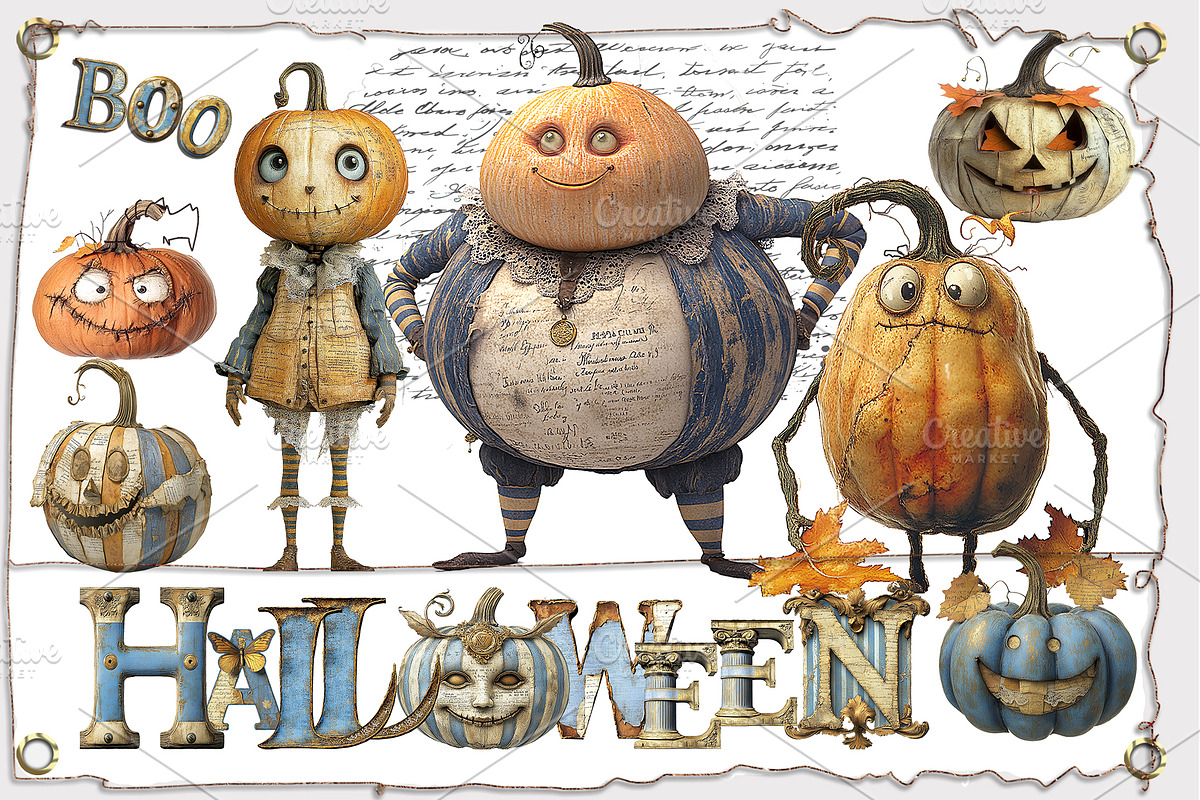 Quirky Halloween Pumpkin Clipart Kit, a Decorative Illustration by Area (Photo 3 of 17)