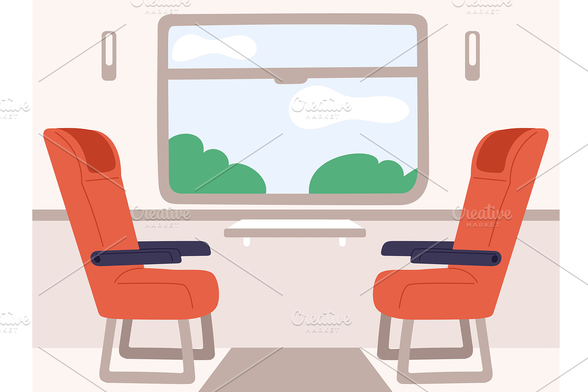 Interior of modern train with seats, an Object Illustration by Vectorbuum