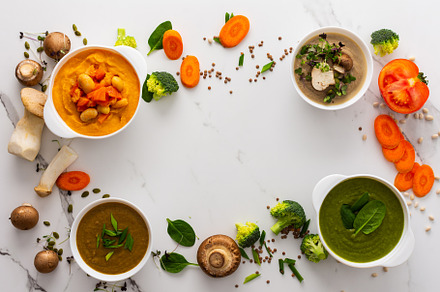 Various healthy soups, a Food & Drink Photo by Pandateam