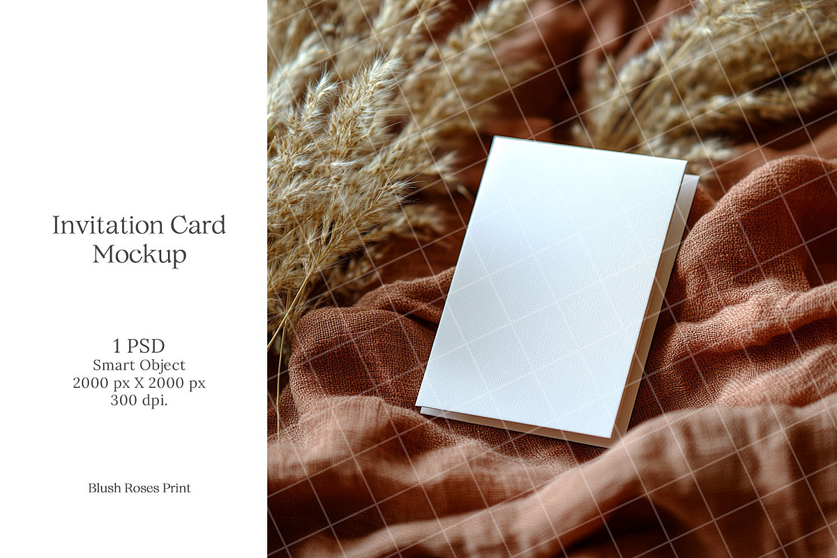 Boho 5x7 Invitation card mockup PSD, an Advertising Mockup by Blush Roses Print (Photo 1 of 8)