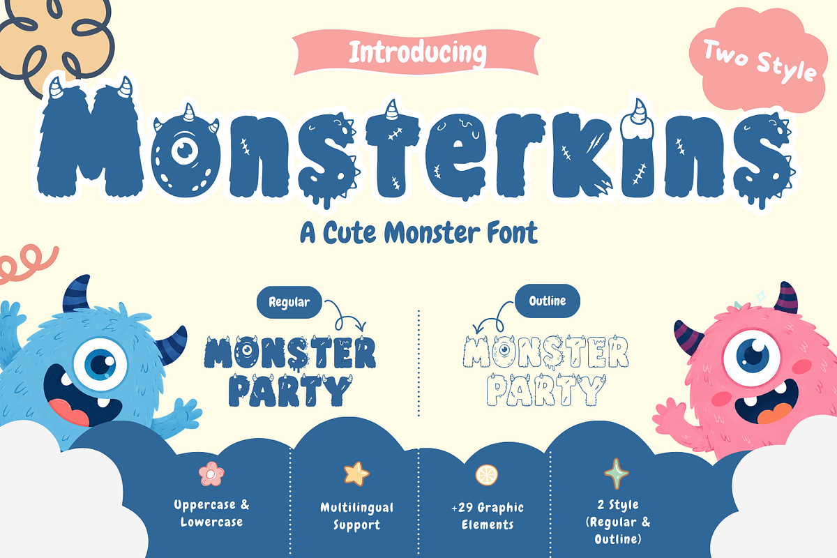 Monsterkins - Monster Display Font, a Handwritten Font by Wellscript Studio (Photo 1 of 9)