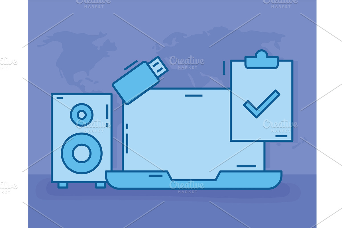 laptop usb and speaker, a Technology Illustration by studiogstock