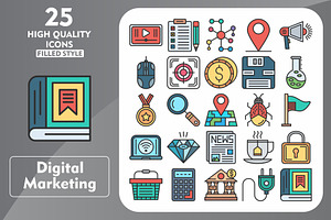 25 Digital Line Filled Icons, an Icon by Pexelpy