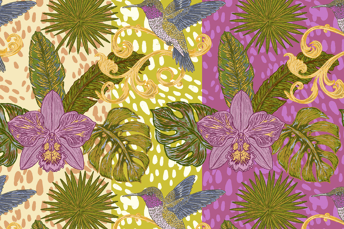 Tropical Hummingbird Orchid Botanica, a Pattern Graphic by NayaChu (Photo 5 of 9)