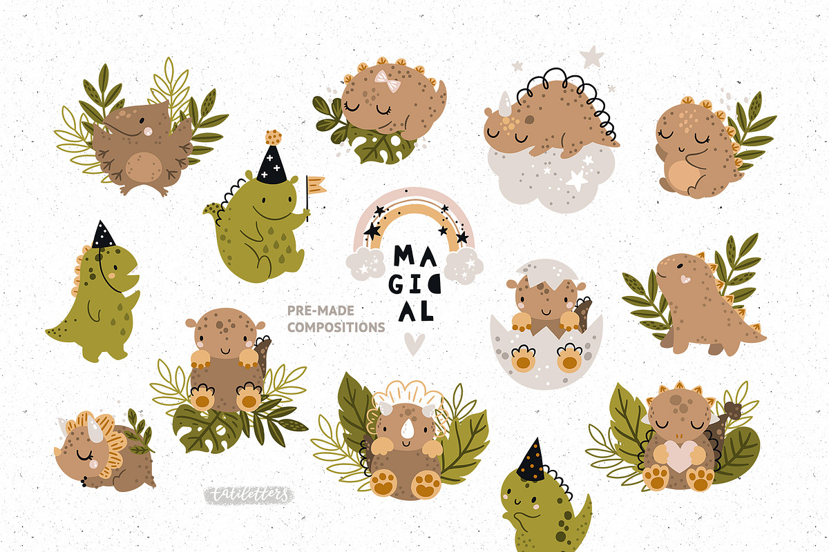 Baby dinosaur clipart & patterns, an Animal Illustration by tatiletters (Photo 9 of 10)