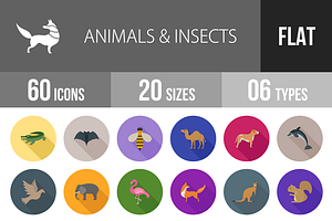 60 Animals & Insects Flat Icons