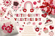 Retro Groovy Valentines Day clipart, an Illustration by Cozy pattern shop (Thumbnail 1 of 9)