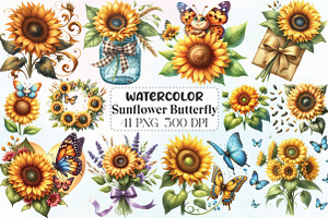 Watercolor Sunflower Butterfly, an Illustration by CraftArtStudio
