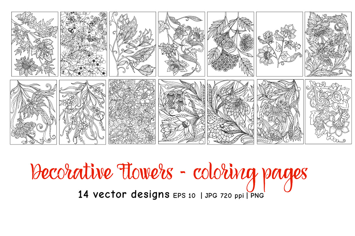 Decorative Flowers - coloring pages, a Decorative Illustration by Elen-Lane (Photo 2 of 5)