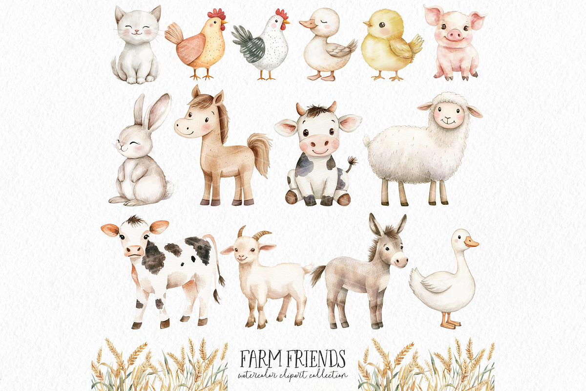 Watercolor Farm Clipart, an Animal Illustration by ClipArtCharm (Photo 4 of 5)