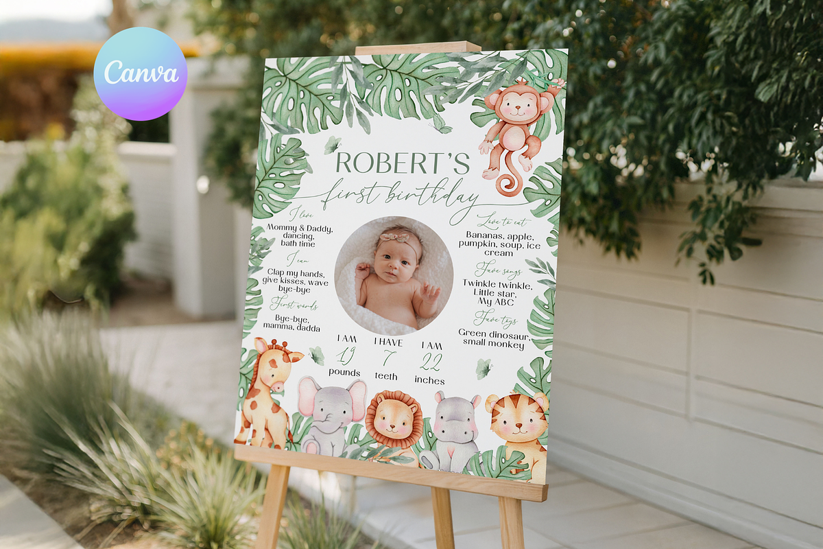 Safari 1st Birthday Stats Board, a Templates & Theme by VeliusCreativeStudio (Photo 1 of 3)