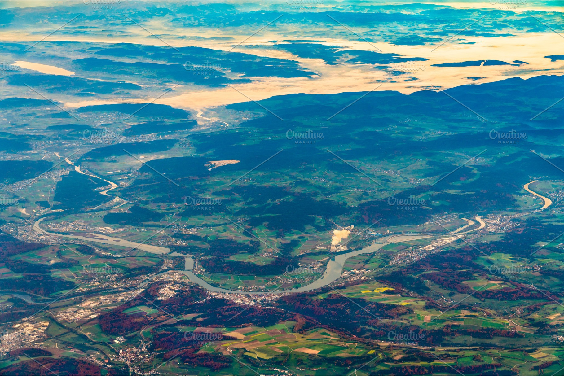 Aerial view of the rhine and the containing germany, switzerland, and aerial, a Nature Photo by Leonid Andronov