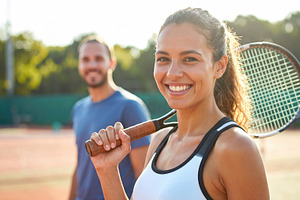 Smiling Tennis Players Posing on Outdoor Court, a Sports & Recreation Photo by Davizro's Market