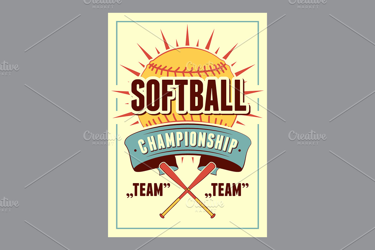 Softball vector poster set., a Sport Illustration by PoPaShop (Photo 4 of 8)