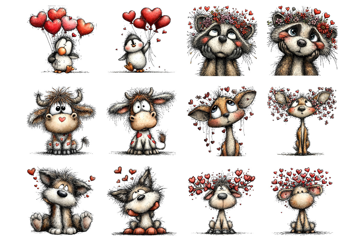 Woodland Valentine Portraits Clipart, an Illustration by SinaCreation (Photo 2 of 11)