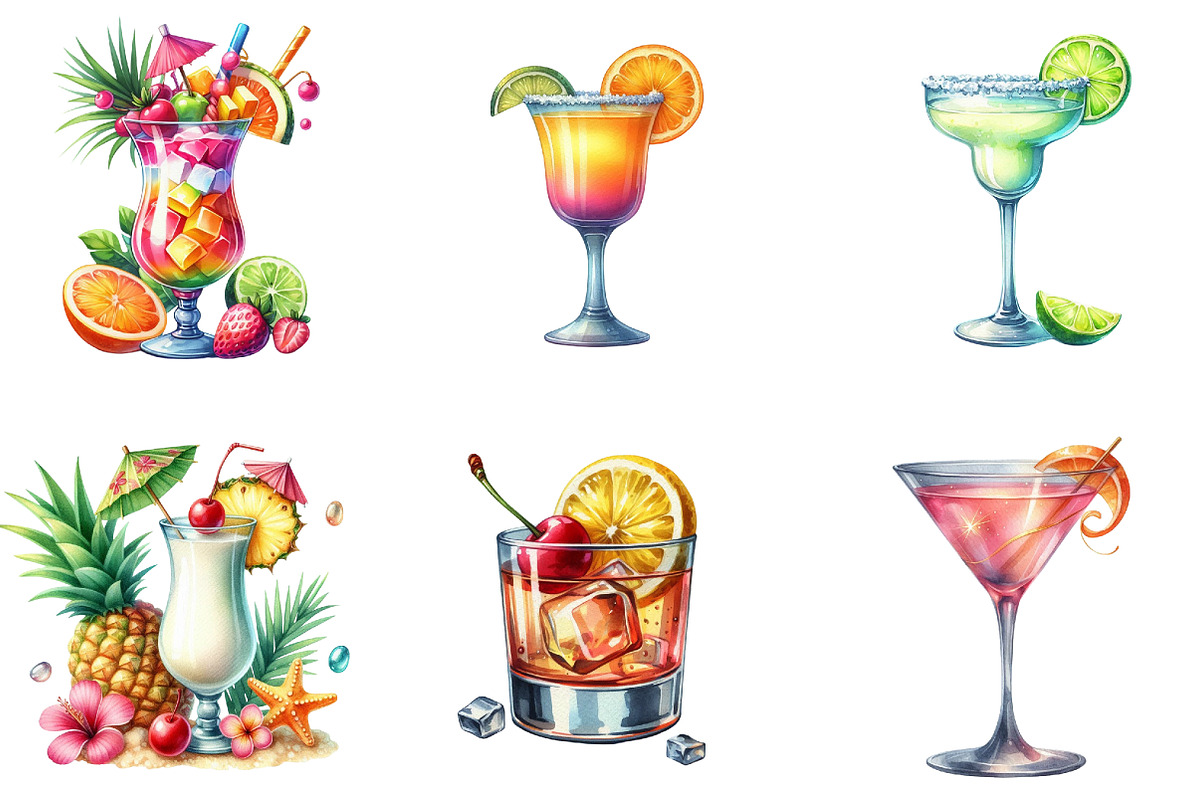 Watercolor Cocktails Clipart, an Illustration by DreamArtGraphic (Photo 2 of 5)