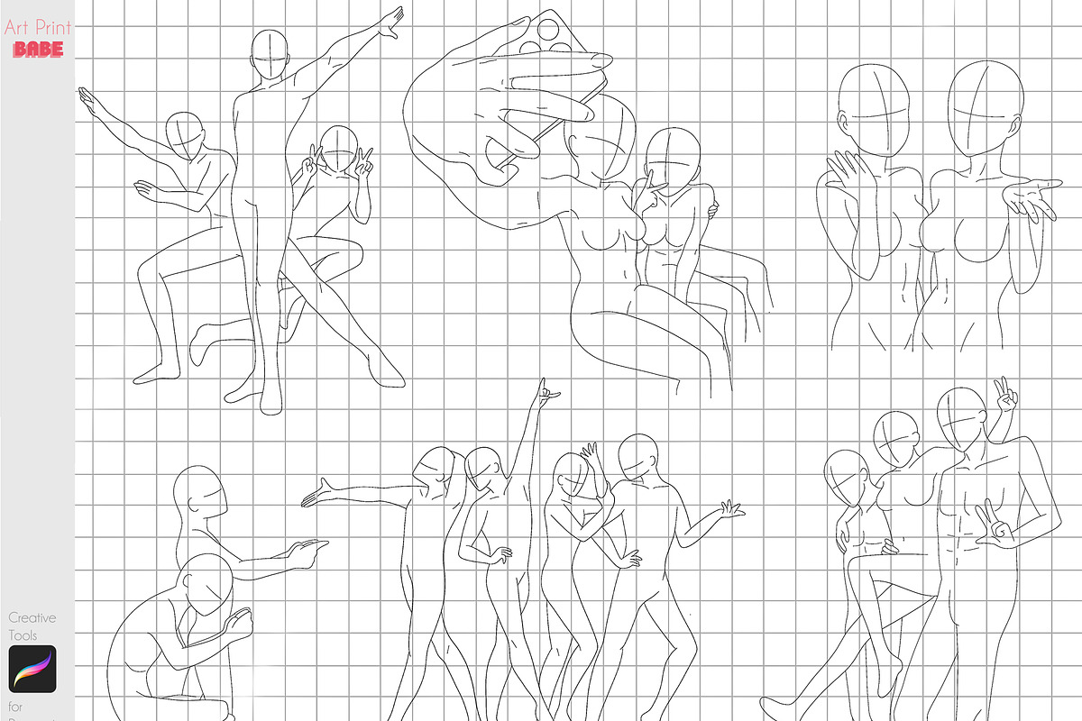 Procreate Anime Friends Body Guides, a Brush Add-On by ArtPrintBabe (Photo 2 of 4)
