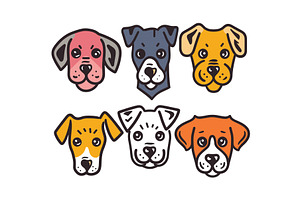 Six cartoon dog faces, different, an Animal Illustration by Vectorstockersland