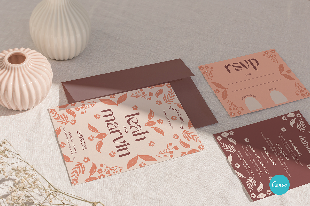Floral Modern Wedding Invitation Set, an Invitation Template by StudioVonBraitenberg (Photo 4 of 10)