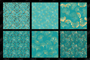 Teal And Gold Ginkgo Digital Paper