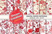 Red & White Chinoiserie Digital Pape, a Texture Graphic by Dream Creation (Thumbnail 1 of 7)