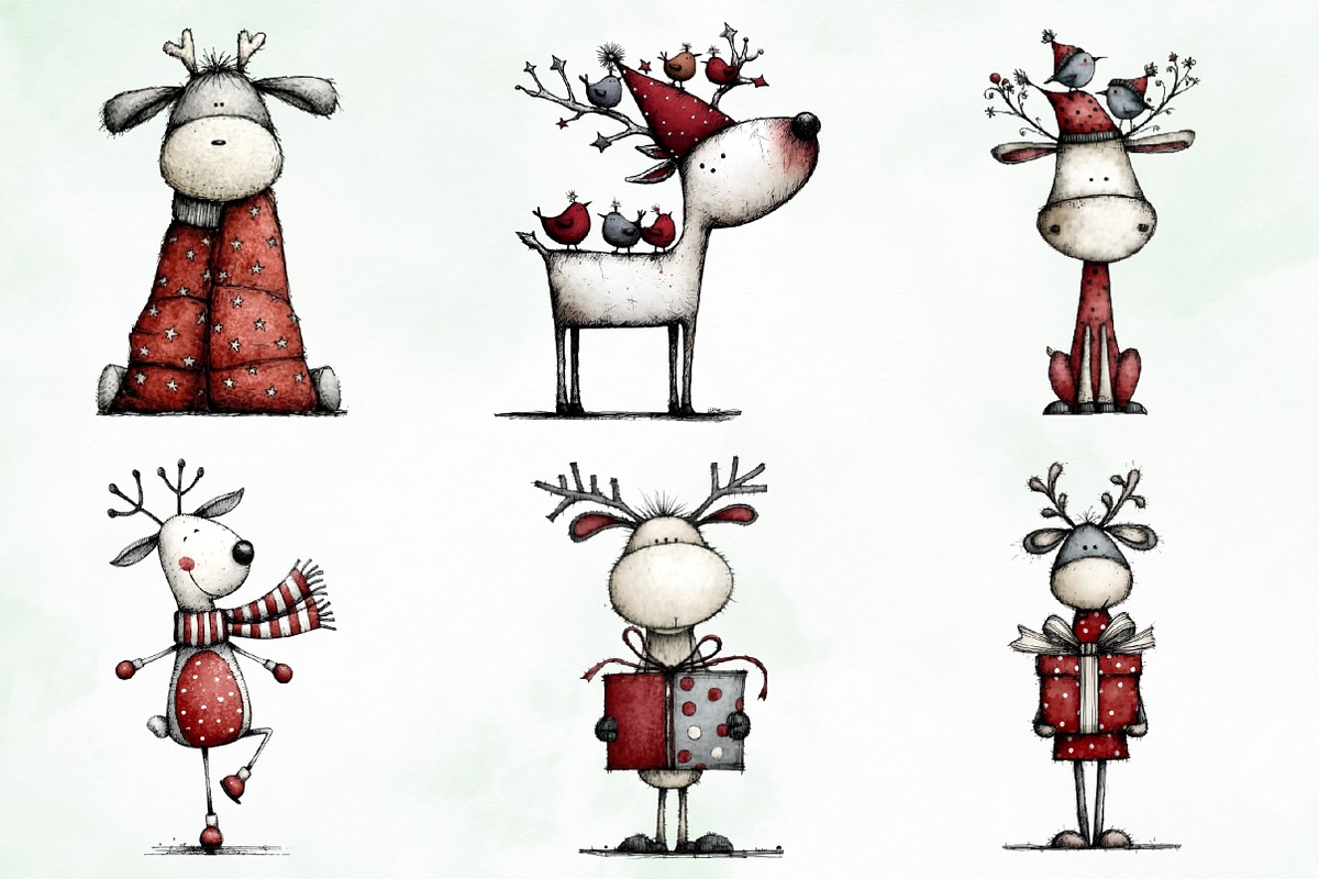 Whimsical Quirky Deer Clipart Bundle, an Illustration by Creative Art (Photo 5 of 12)