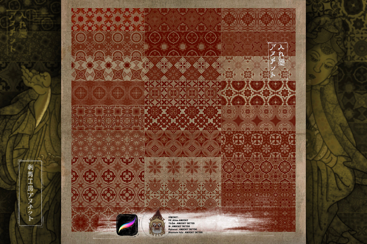 50 Pattern Japanese Procreate  Brush, a Brush Add-On by AnuchitTATTOO (Photo 5 of 5)