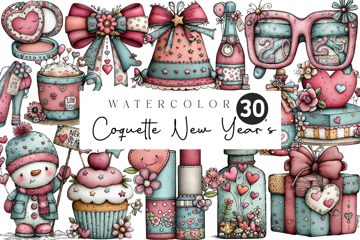 Coquette New Year's Clipart, an Illustration by CreationArt (Photo 1 of 5)