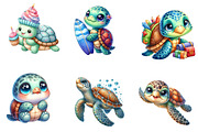Kawaii Sea Turtle Clipart, an Illustration by CreationArt (Thumbnail 5 of 6)