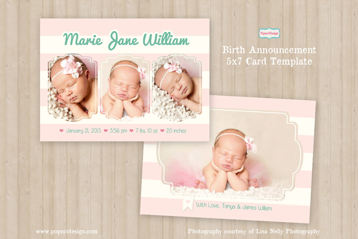 5x7 Birth Announcement Card Template, a Card Template by designsontheside