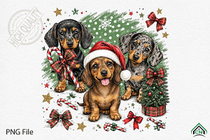 Festive Dachshunds Christmas PNG, a Seasonal Illustration by Craft Nest
