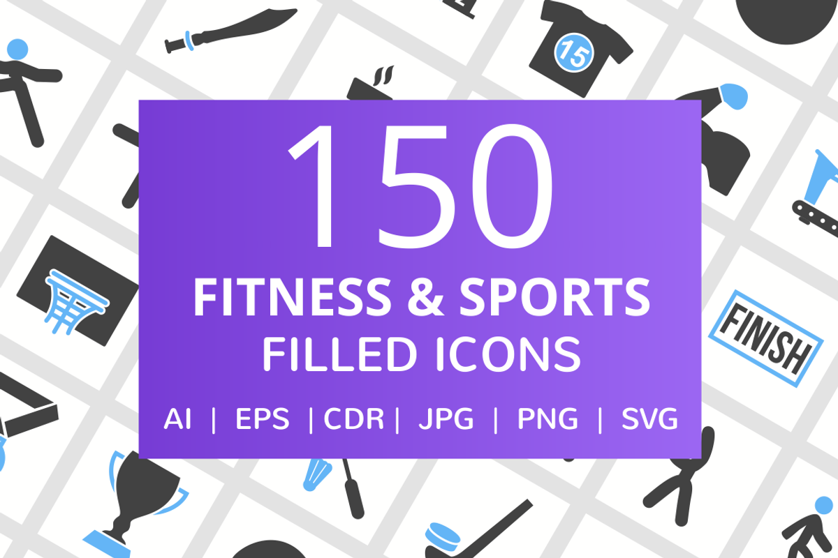 150 Fitness & Sports Filled Icons, an Outline Icon by IconBunny (Photo 1 of 6)