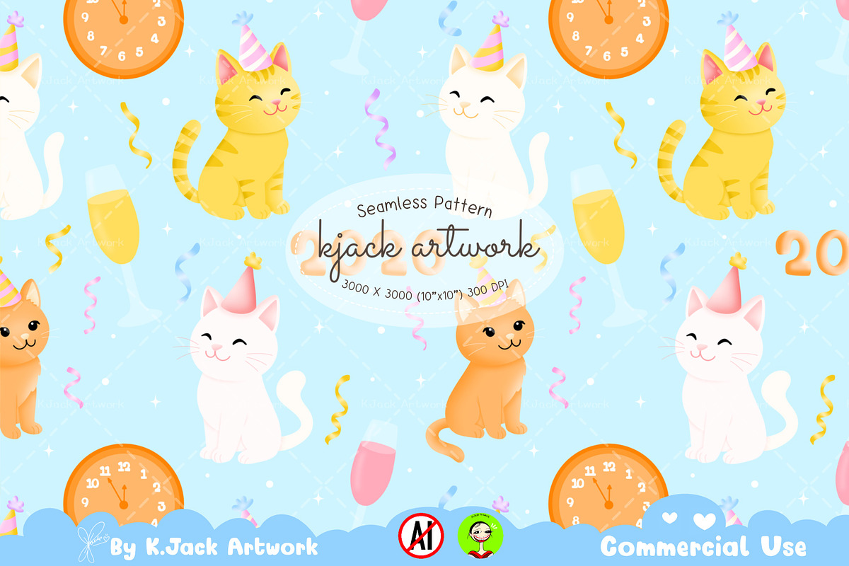 Midnight Countdown Cats seamless, a Background Graphic by K.JackArtwork (Photo 1 of 8)