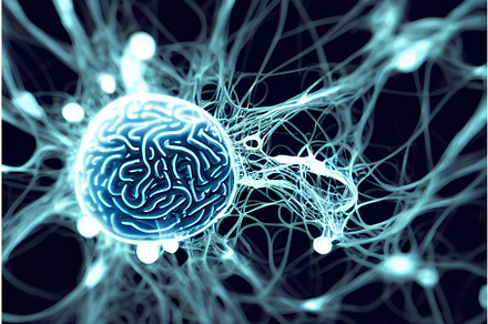 Neurons cell and network in brain, an Illustration by Sergey Kotenev