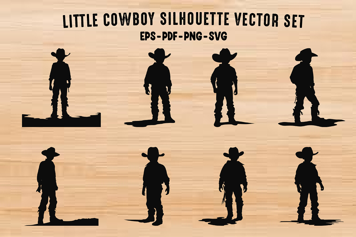 Little Cowboy Silhouettes Vector Set, a Person Illustration by Gfx Expert Team (Photo 2 of 3)