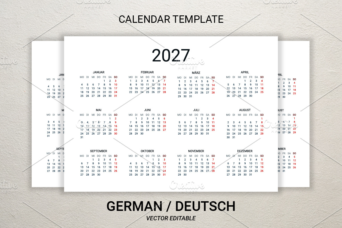 2027 calendar template in German, a Stationery Template by Ederella (Photo 1 of 2)