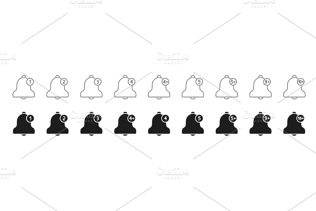 Notification Bell Icons With Numbers, an Object Illustration by Gentle Studio