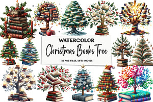 Christmas Books Tree Clipart, an Illustration by DreamArtGraphic