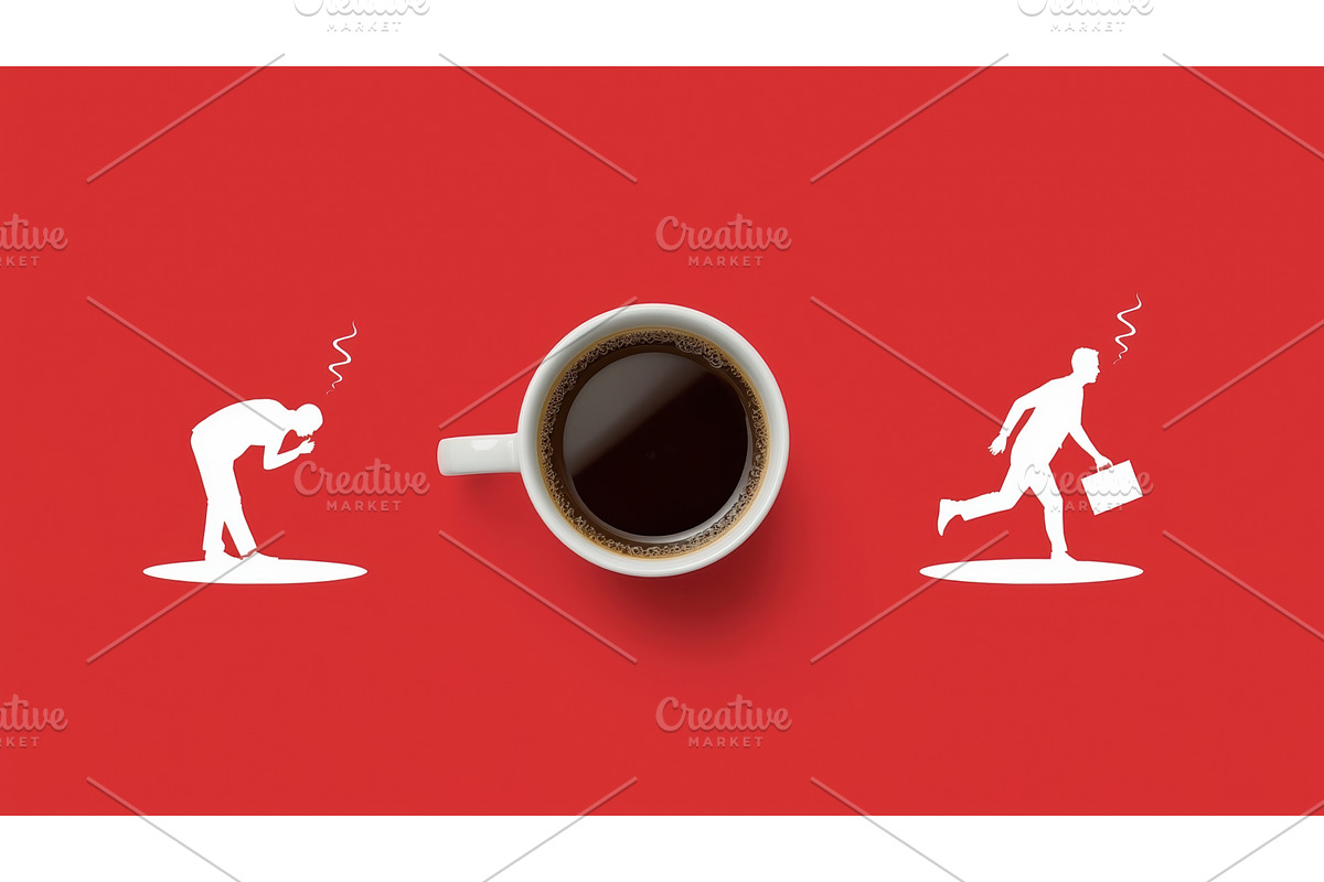 Coffee cup with silhouettes of tired, an Illustration by tilialucida