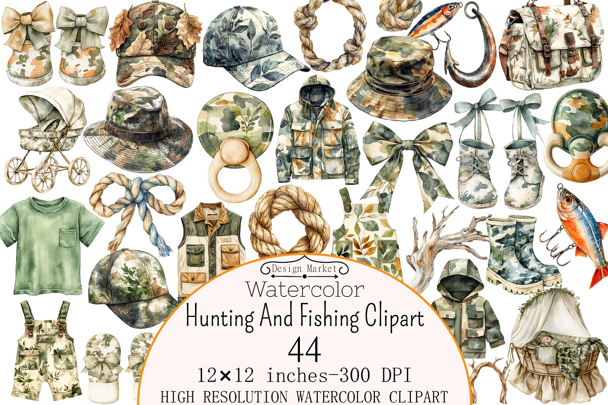 Hunting And Fishing Clipart, a Seasonal Illustration by Design Market (Photo 1 of 5)