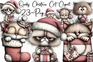 Quirky Christmas Cat Clipart, an Illustration by Libby Wishes
