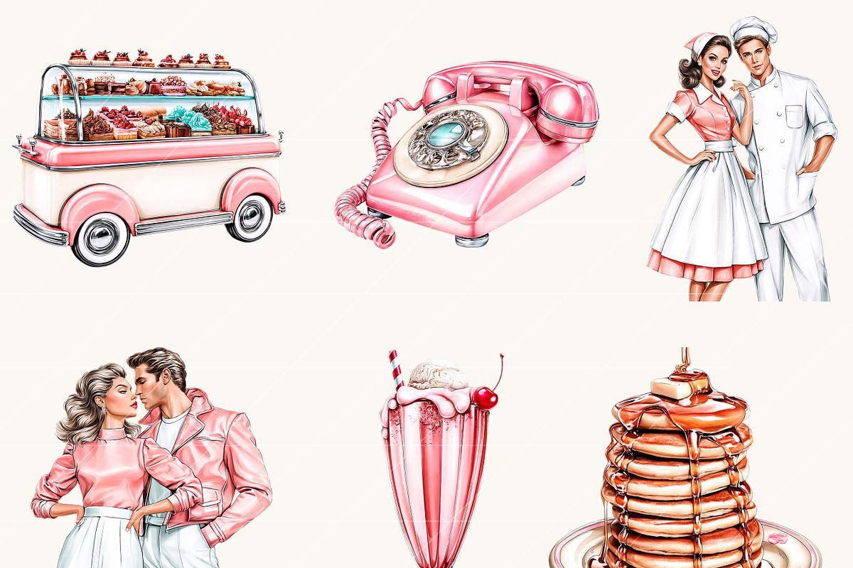 Retro Diner Date Clipart Bundle, a Food Illustration by BusyDaydesign (Photo 6 of 9)