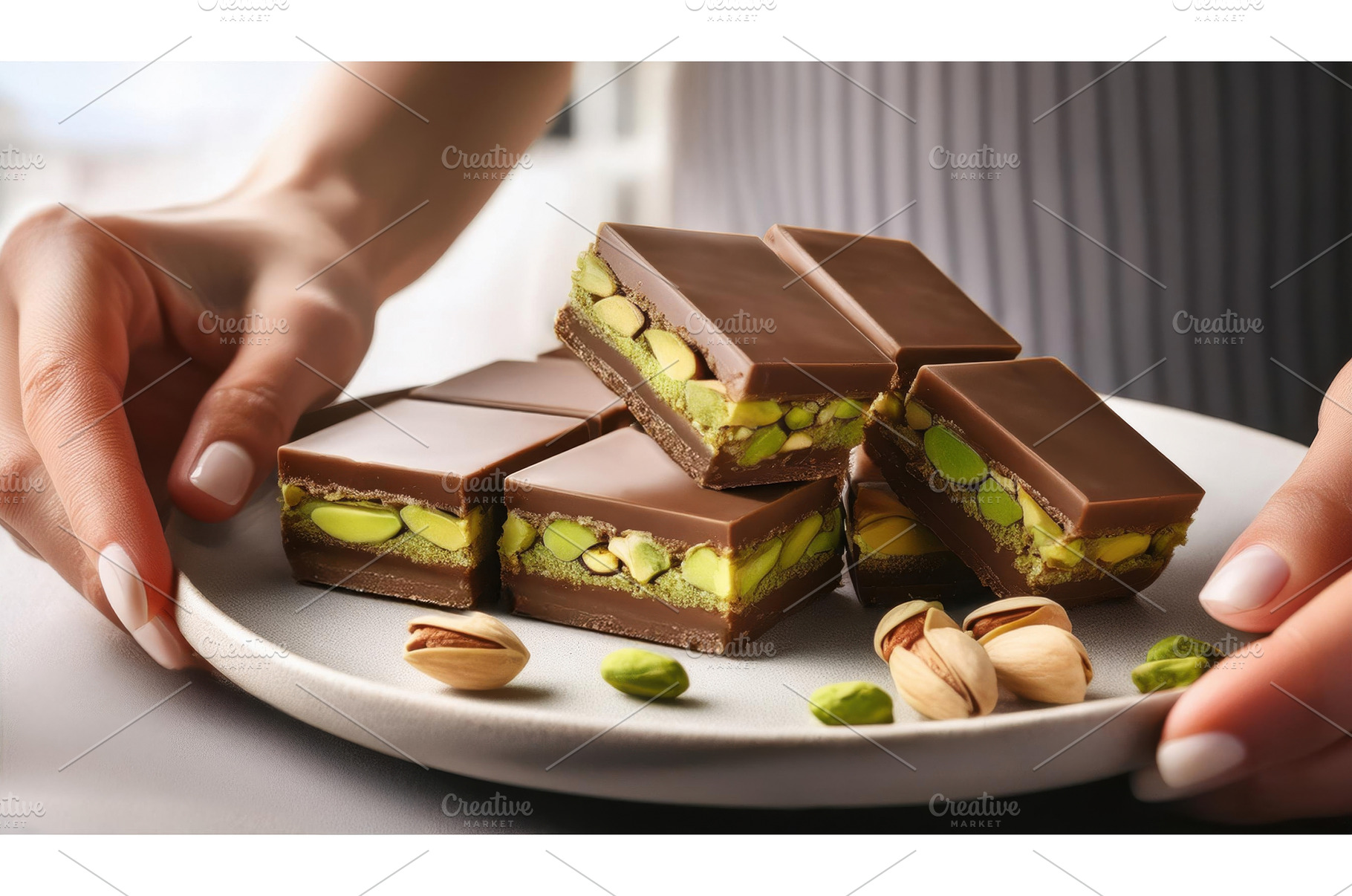 Stacked chocolate squares filled, a Food & Drink Photo by Igor Tichonow