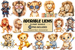 Adorable Lion Clipart Bundle, an Illustration by Pixels.Craft