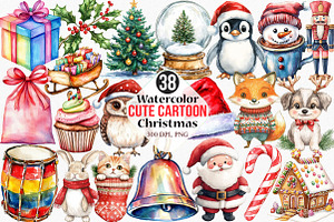 Cute Cartoon Christmas Clipart, an Illustration by Canvas Craft